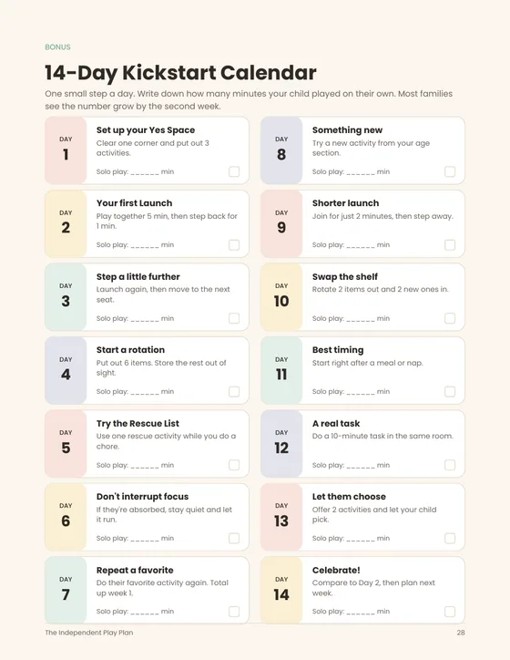 14-Day Kickstart Calendar page